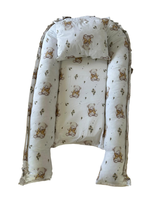 Baby Nest Reversibil Teddy Beige – Cu Pernă Inclusă [9]