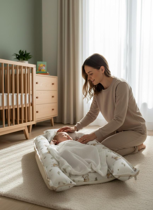 Baby Nest Reversibil Teddy Beige – Cu Pernă Inclusă [5]