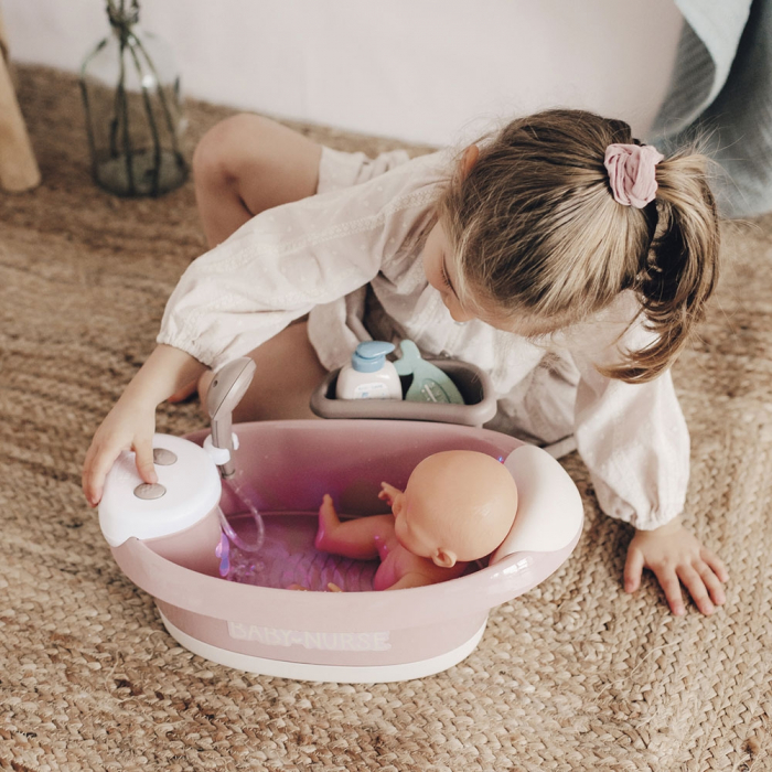 Cadita pentru papusa Smoby Baby Nurse Baleno Bath roz cu accesorii [7]