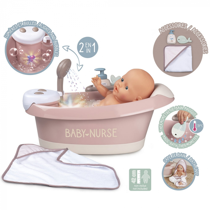 Cadita pentru papusa Smoby Baby Nurse Baleno Bath roz cu accesorii [3]