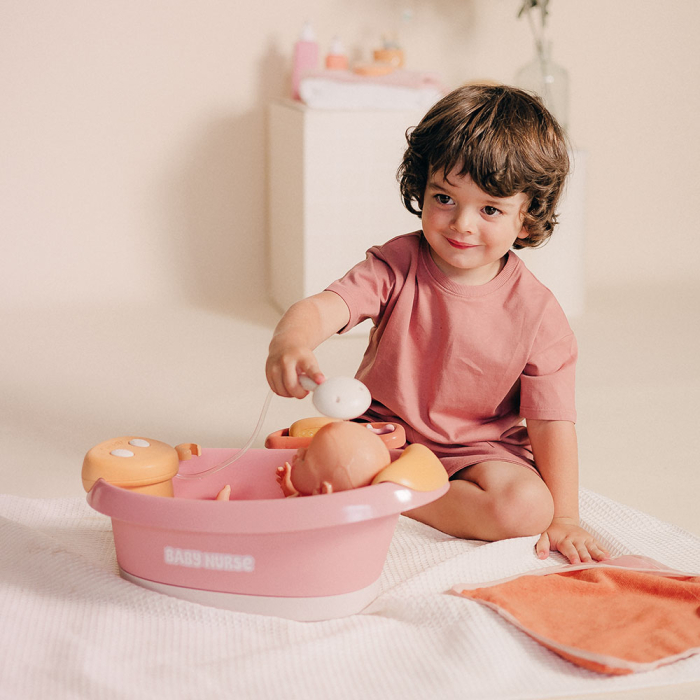 Cadita pentru papusa Smoby Baby Nurse Balneo Bath roz cu 3 accesorii [4]