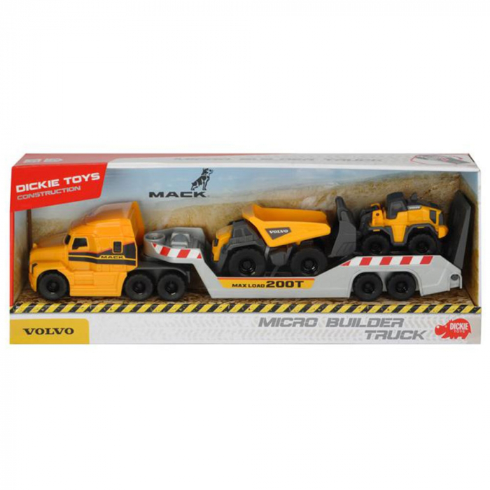 Camion Dickie Toys Mack Volvo Micro Builder cu remorca, buldozer si camion basculant [6]