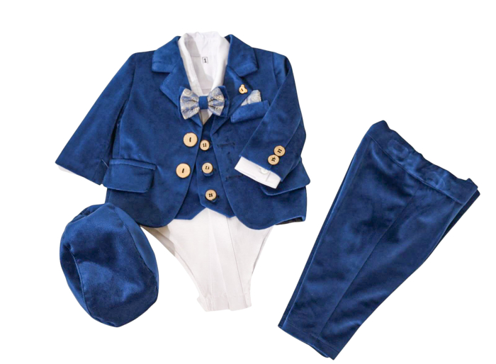 Costum botez albastru din catifea Razvan [3]