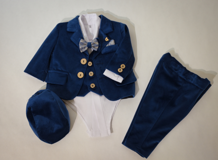 Costum botez albastru din catifea Razvan [2]