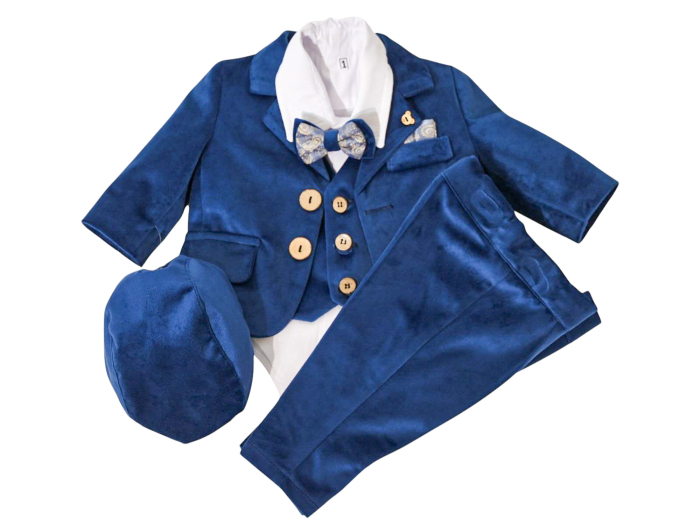 Costum botez albastru din catifea Razvan [4]