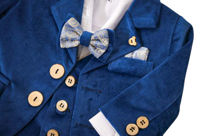 Costum botez albastru din catifea Razvan [2]
