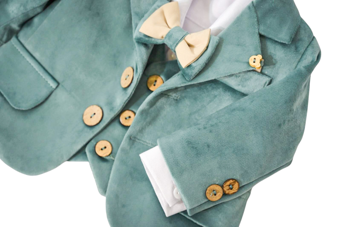 Costum botez verde menta din catifea Razvan [2]