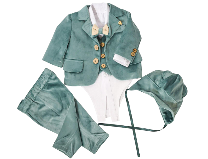 Costum botez verde menta din catifea Razvan [3]