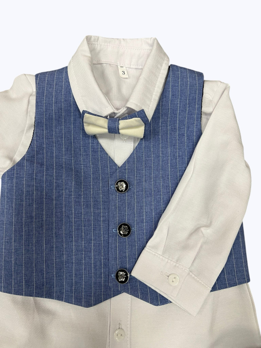 Costum de Botez Elegant Albastru cu Dungi pentru Băieți 0-18 luni [7]