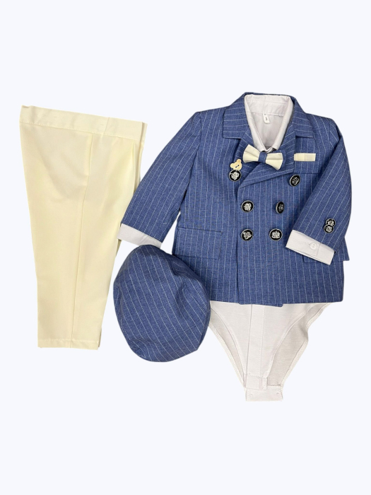 Costum de Botez Elegant Albastru cu Dungi pentru Băieți 0-18 luni [5]