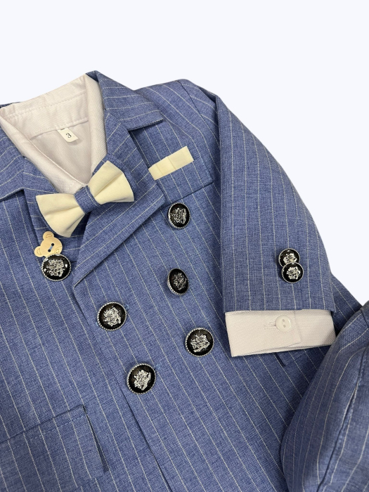 Costum de Botez Elegant Albastru cu Dungi pentru Băieți 0-18 luni [9]