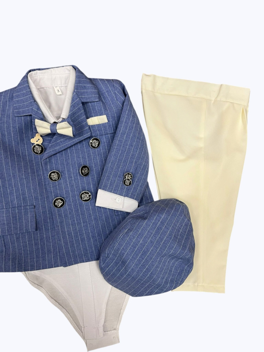 Costum de Botez Elegant Albastru cu Dungi pentru Băieți 0-18 luni [2]