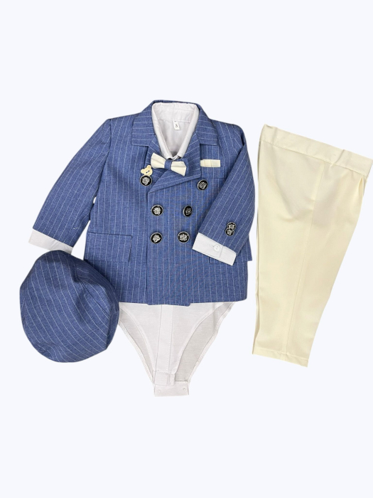 Costum de Botez Elegant Albastru cu Dungi pentru Băieți 0-18 luni [3]