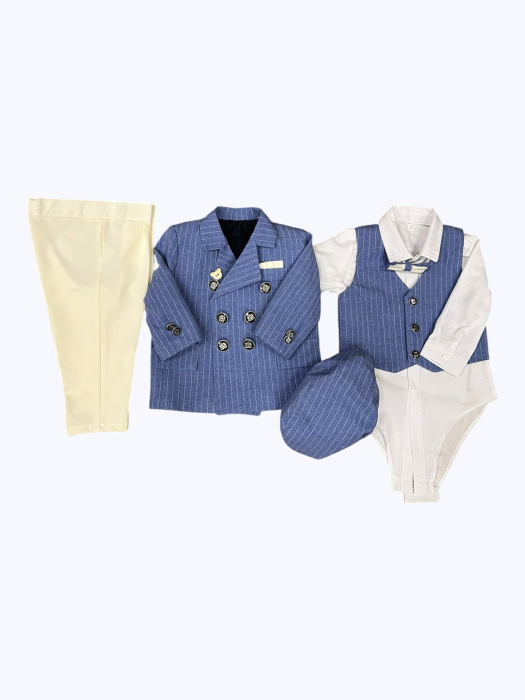 Costum de Botez Elegant Albastru cu Dungi pentru Băieți 0-18 luni [8]