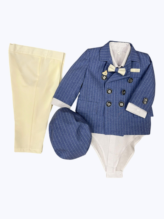 Costum de Botez Elegant Albastru cu Dungi pentru Băieți 0-18 luni [6]