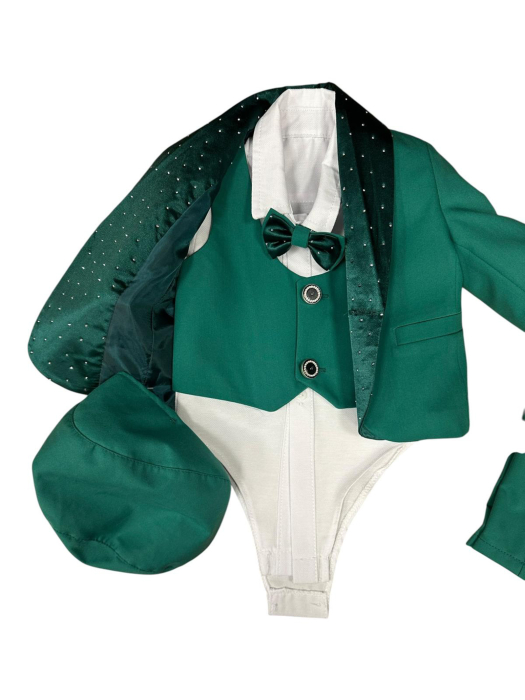 Costum Elegant de Botez Damian Verde Smarald pentru Băieți 0-18 Luni [4]