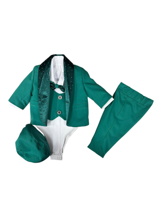 Costum Elegant de Botez Damian Verde Smarald pentru Băieți 0-18 Luni [2]