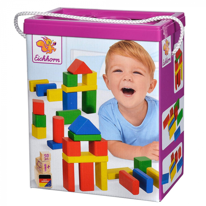 Jucarie Eichhorn Cuburi in galetusa Coloured Wooden Blocks 50 piese [1]