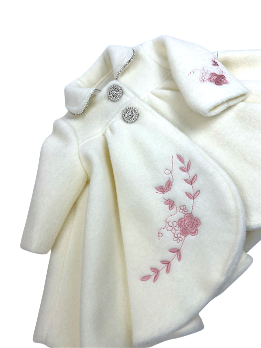 Palton ivoire brodat cu tradafir roz praf [4]