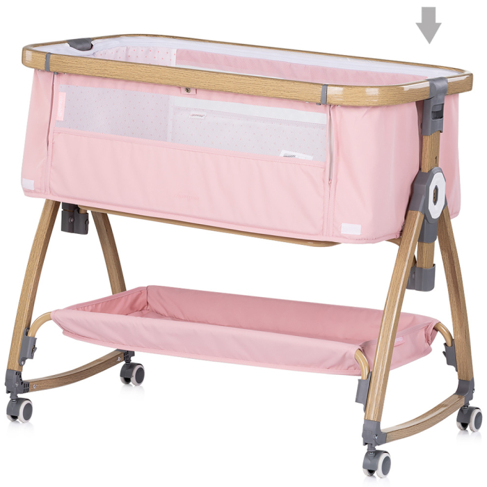 Patut co-sleeper Chipolino Charisma cu laterala culisanta powder pink wood [5]