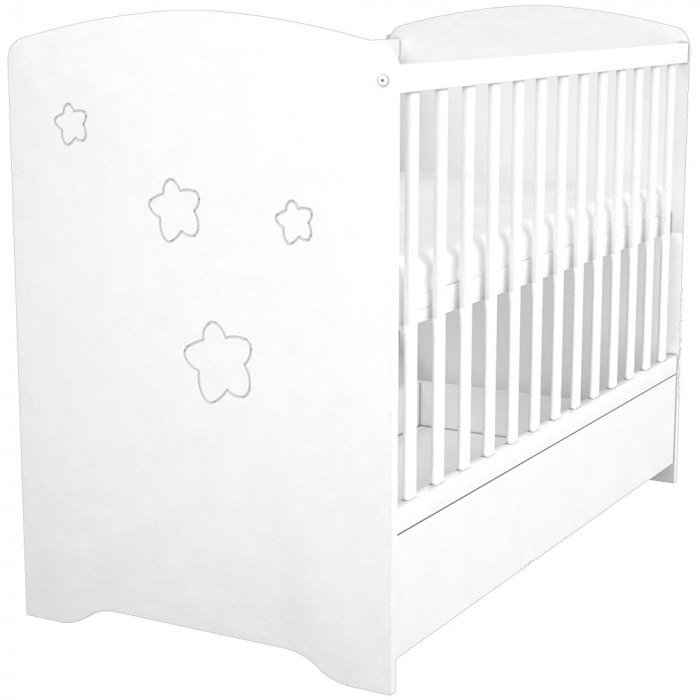Patut copii din lemn cu sertar Hubners Matei 120x60 cm alb cu stelute [4]