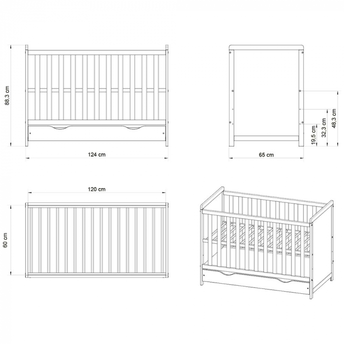 Patut copii din lemn Hubners Paula 120x60 alb cu sertar [2]