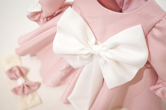 Rochie botez Rebeca roz cu fundite ivoyre [3]