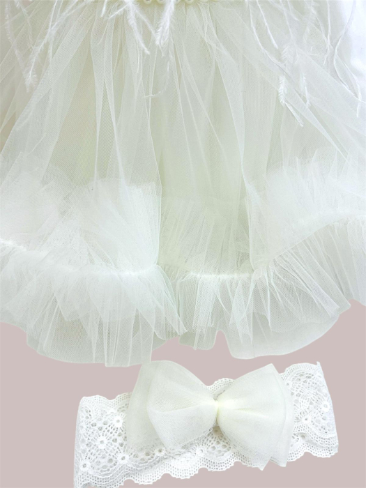 Rochie din tulle ivoire cu pene si perle Karina [3]