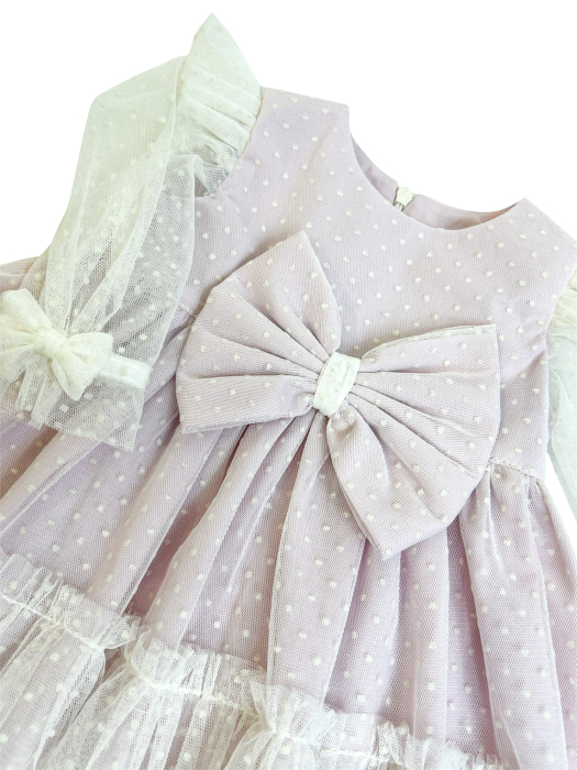 Rochie fetite eleganta roz cu maneca transparenta 0-18 luni [2]