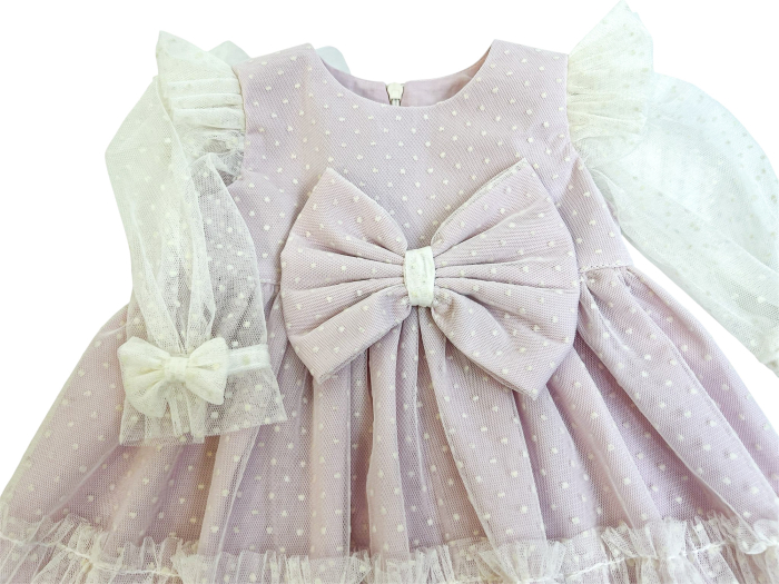 Rochie fetite eleganta roz cu maneca transparenta 0-18 luni [3]