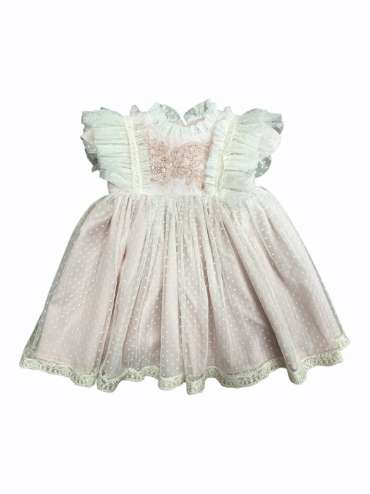 Rochie Ilaria roz cu dantela si maneca scurta 0-18 luni [4]