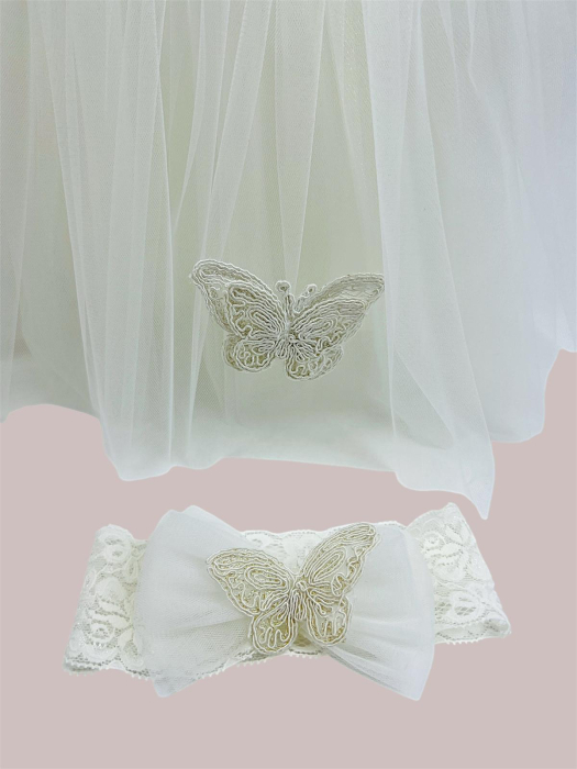 Rochie Monica ivoire cu perlute si fluturasi [3]