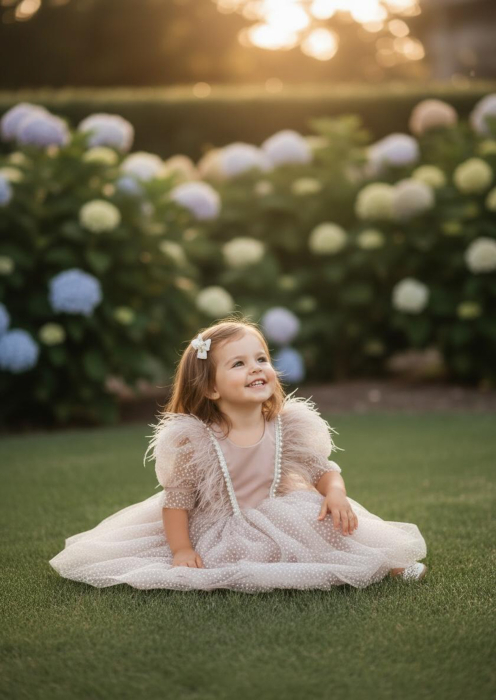 Rochiță Elegantă Beatrice Roz Praf cu Tulle și Pene pentru Fetițe 0-18 luni [2]
