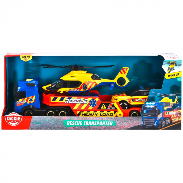 Set Dickie Toys Rescue Transporter 40 cm cu camion, masina, elicopter si accesorii [20]