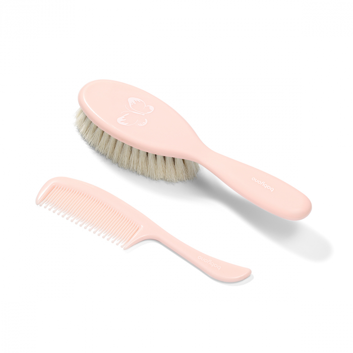 Set perie par natural super moale si pieptan roz Babyono [1]