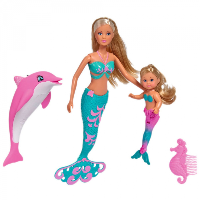 Set Simba Steffi Love Mermaid Friends papusa 29 cm, papusa 12 cm, delfin si accesorii [1]
