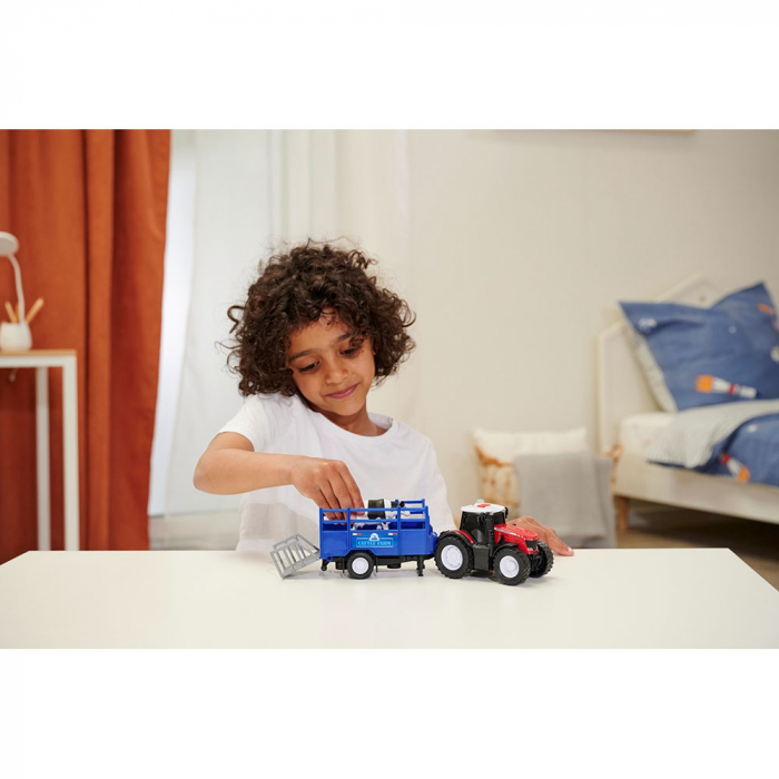 Tractor Dickie Toys Massey Ferguson Animal Trailer 26 cm cu lumini, sunete, remorca si figurina vaca [8]