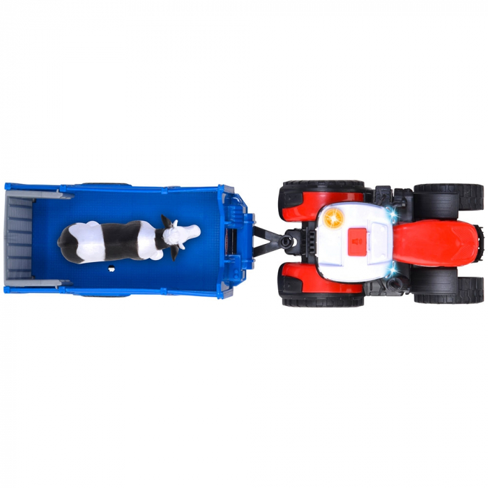 Tractor Dickie Toys Massey Ferguson Animal Trailer 26 cm cu lumini, sunete, remorca si figurina vaca [4]