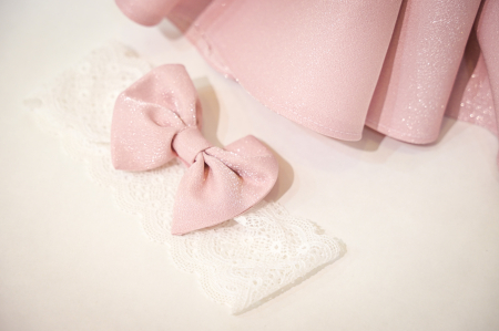 Rochie botez Roberta roz cu funda ivoyre [2]