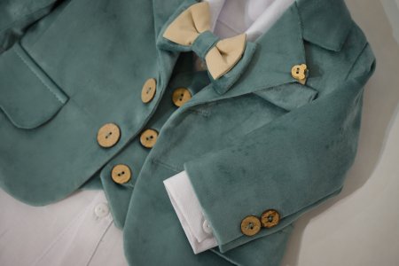 Costum botez verde menta din catifea Razvan [1]