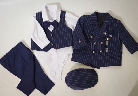 Costum Darius cu nasturi dubli albastru cu dungi albe [2]