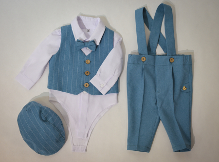 Botez - Compleu elegant Damian turquoise cu dungi albe