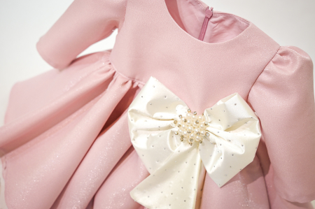 Rochie botez Roberta roz cu funda ivoyre [3]