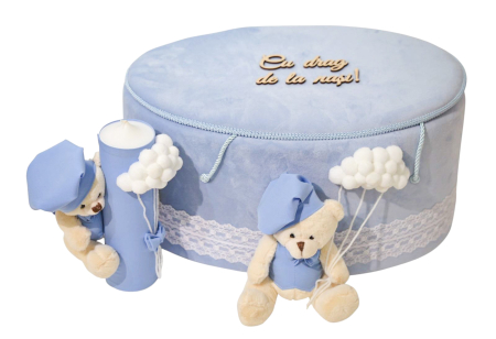 Trusouri botez - Trusou botez albastru cu ursulet si lumanare