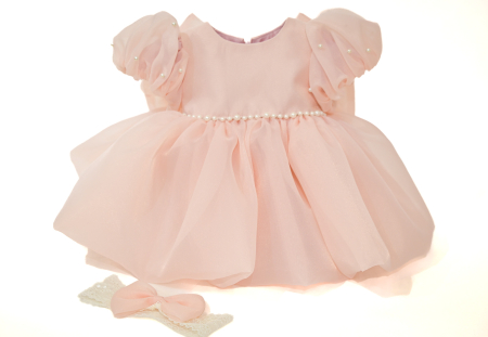 Rochii botez - Rochie Olga roz praf din organza