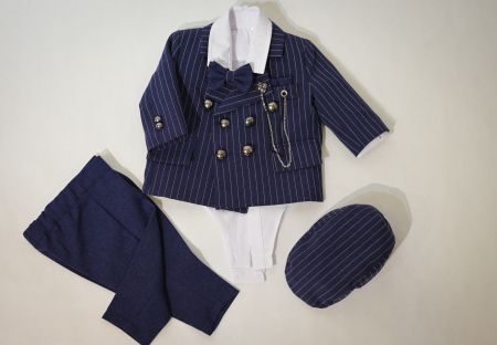 Botez - Costum Darius cu nasturi dubli albastru cu dungi albe