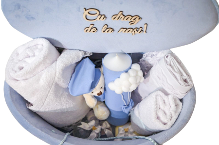 Trusou botez albastru cu ursulet si lumanare [4]