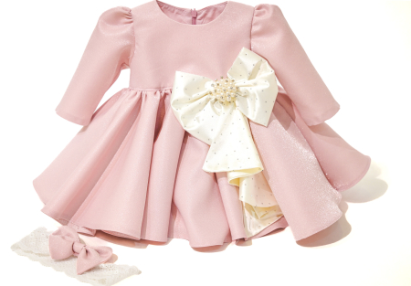 Rochii botez - Rochie botez Roberta roz cu funda ivoyre