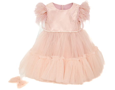 Rochite elegante 2-12 ani - Rochie Mara din tulle si pene roz praf