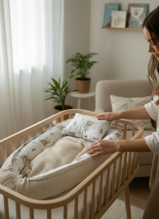 Baby Nest - Baby Nest Reversibil Teddy Beige – Cu Pernă Inclusă
